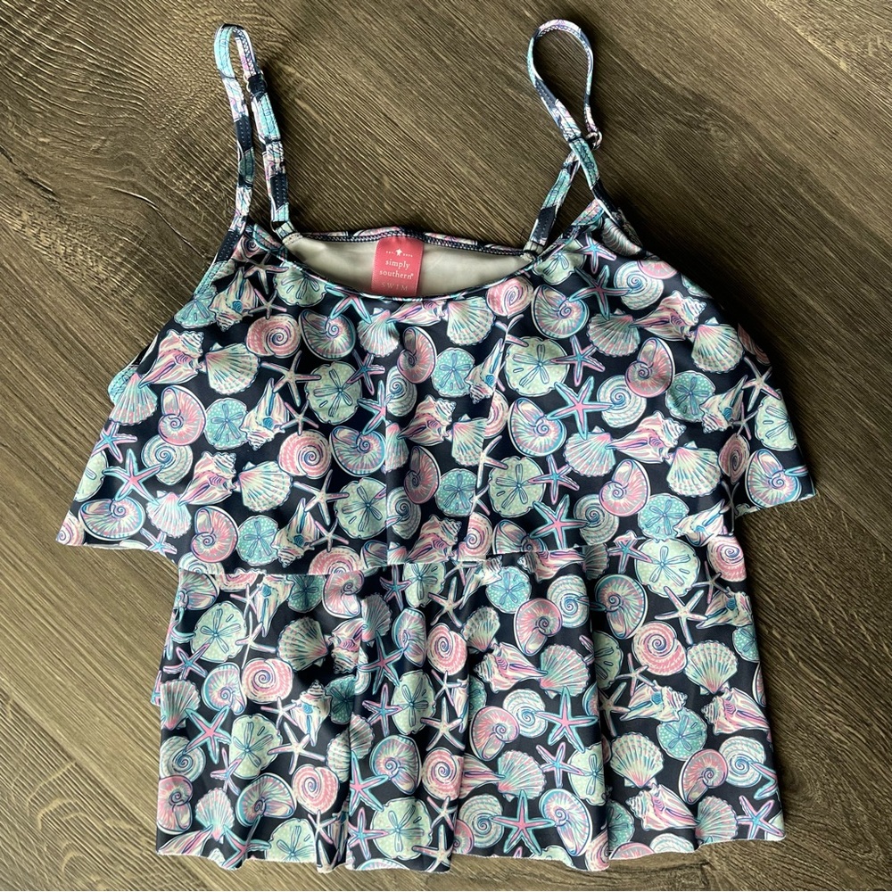 Simply Southern Swim Tankini Top Women’s Small Multicolored Shell Starfish